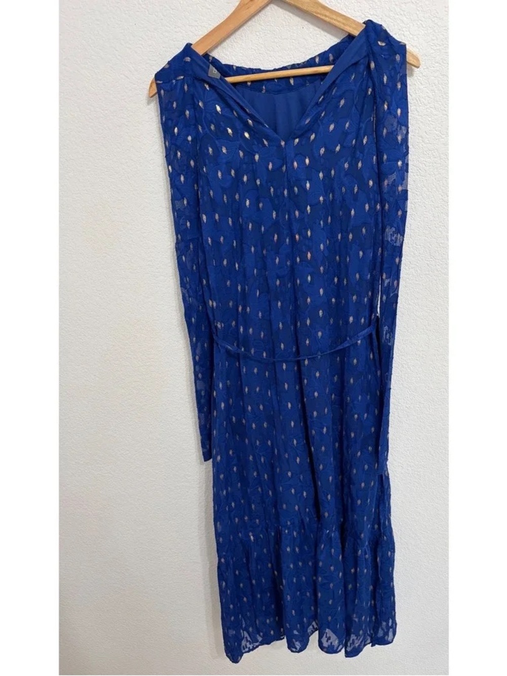 Donna Ricco Royal Blue Midi Dress with Gold Dot Print